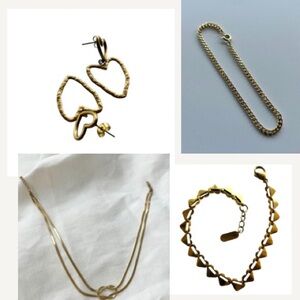 ✨ Chic Gold-Tone Jewelry Set ~ Earrings · Layered Necklace · Bracelets ✨